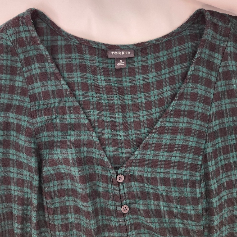Torrid Womens Green Tartan Peplum Top Size 3 (3X) Dark Academia Forest Grunge
